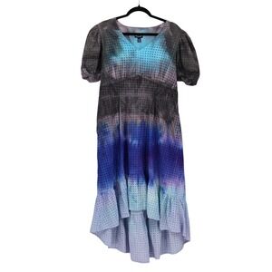 Scoop Eyelet Tie Dye Dress Womens XL(16-18) Blue Boho Hippie Cottagecore Retro
